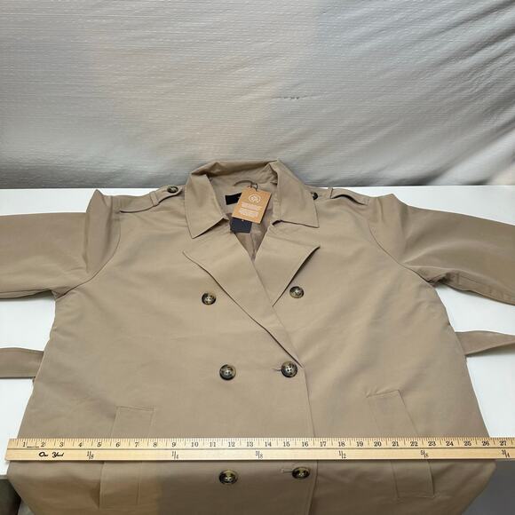 Vero Moda Womens XL Long Trenchcoat Tan Double Breasted Belt Old Money Classic - Picture 15 of 16